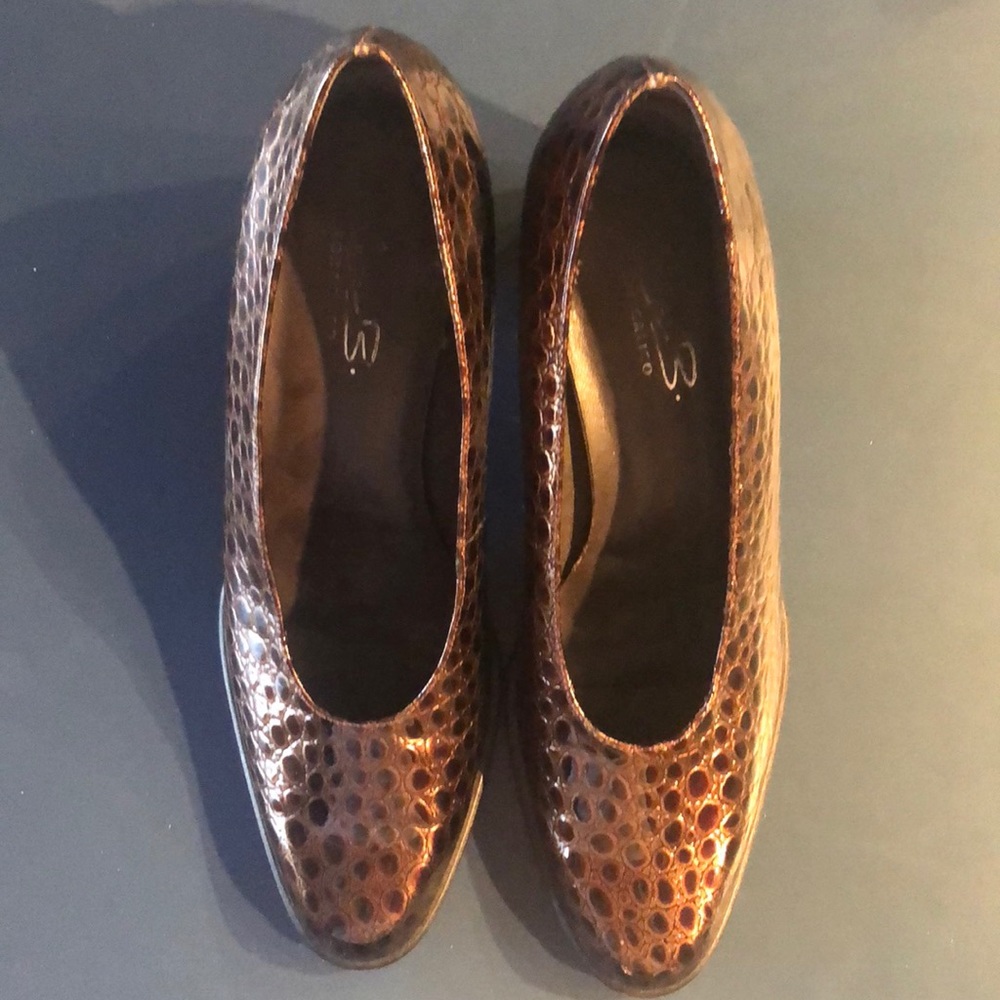 Bronze croc like leather heels